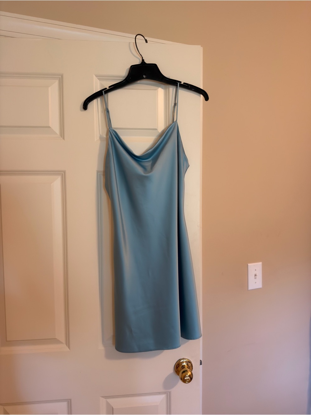 Hemline Blue Satin Cowl Mini Dress